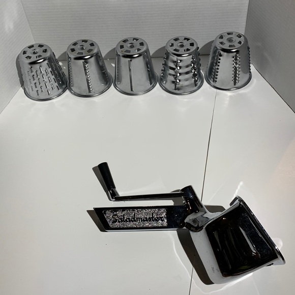 Vintage Saladmaster Food Processor Chopper Grater w/ 5 Cone Attachments NO BASE - Picture 1 of 8